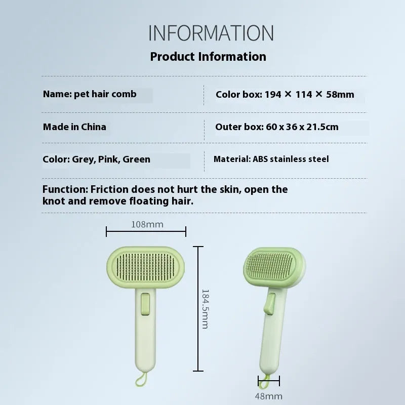 Large cat hair removal comb with stainless steel blade in light grey colour option
