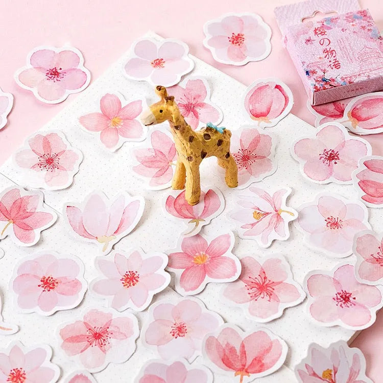 Sakura Story 45-sheet pink watercolour self-adhesive sticker set in plastic packaging
