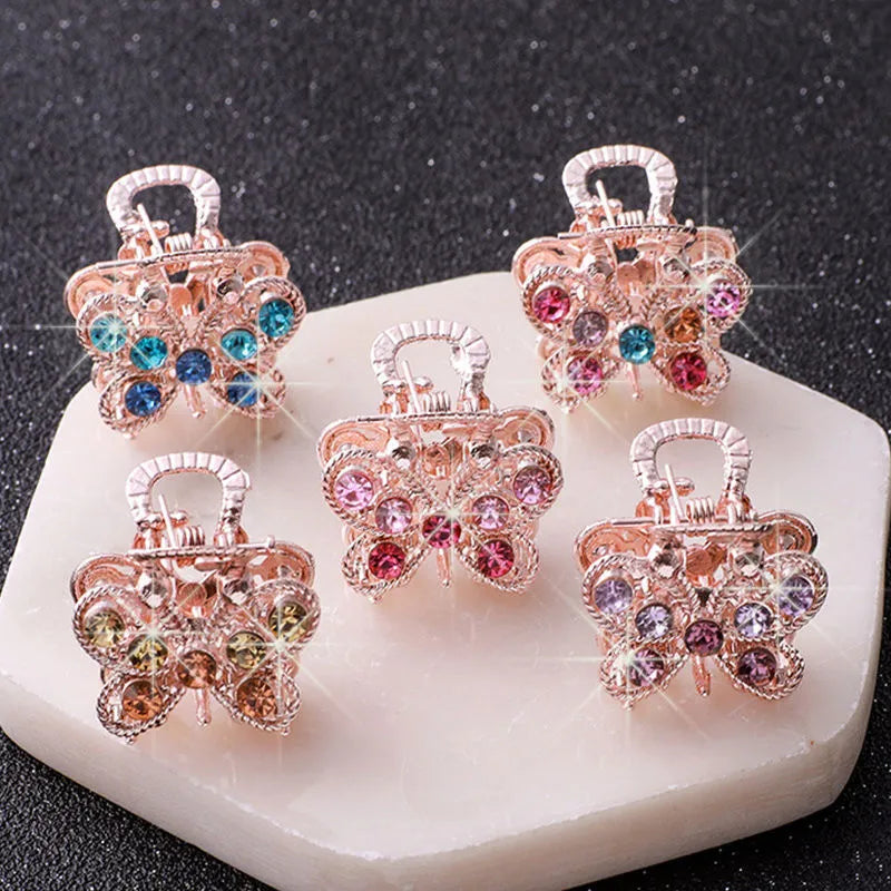 Set of 5 alloy butterfly clasp hairpins in colours Apple Butterfly Cherry Heart Leaf Peacock