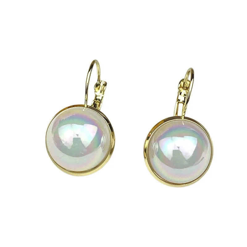 Colourful mermaid pearl finish geometric round ear clips with an anti-lost design for women.