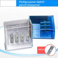 Geometric shaped plastic pencil sharpener with four holes and screwdriver accessory