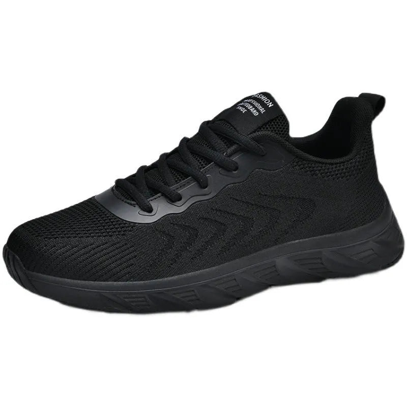Mesh breathable casual shoes with rubber EVA sole in black and white, round toe, lace-up design