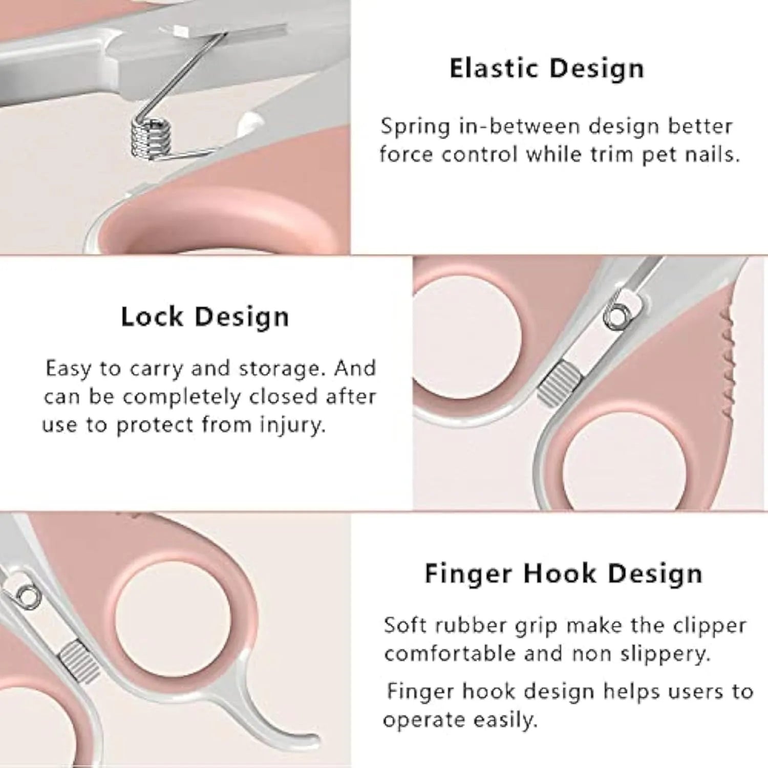 Grey and pink angled cat nail clippers with safety guard and non-slip rubber handles.