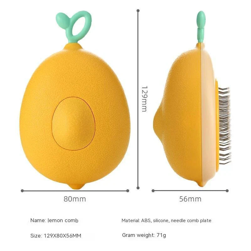 Avocado-shaped dual-functioning pet grooming brush with massage and deshedding capabilities for healthy, shiny coats