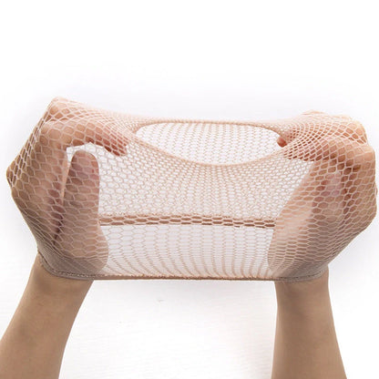 Wig hair net with geometry plaid pattern and two-head pass design in cloth material