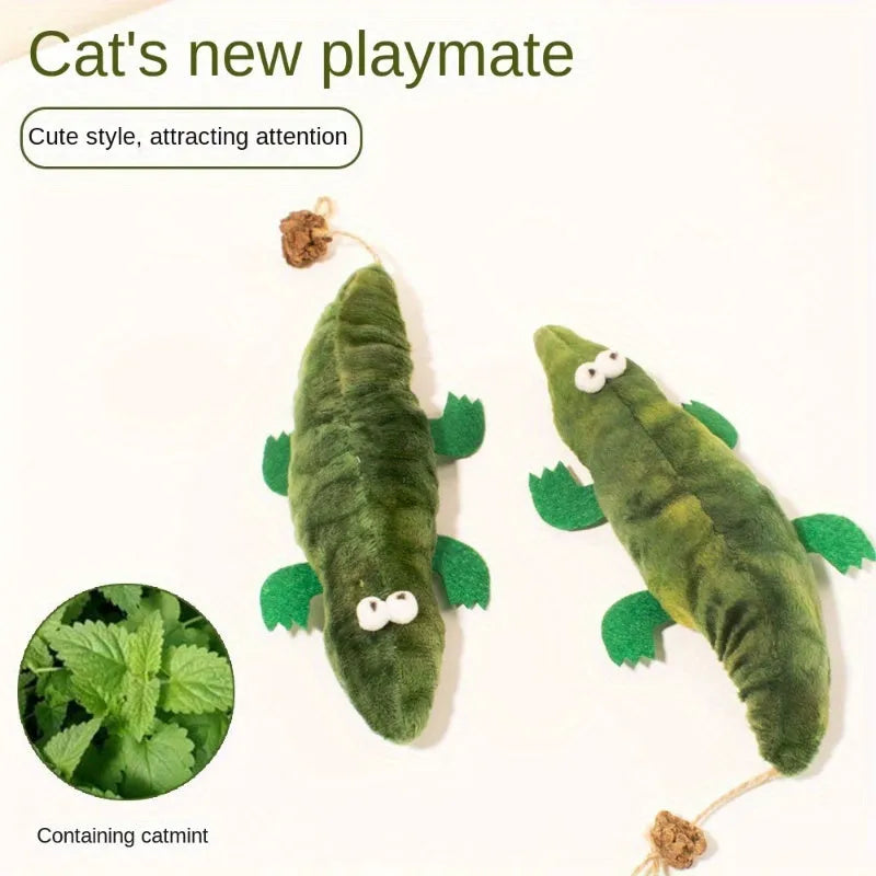 Green plush alligator catnip toy approximately 30 cm long with natural catnip filling and peppermint scent