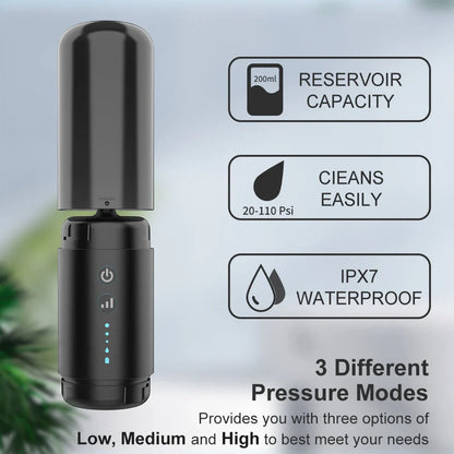 Black silicone ear washer with three nozzles and USB cable on white background