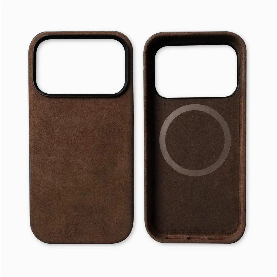 Alcantara magnetic iPhone 17 case in wine red colour showing shockproof protective design