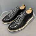 Men's pattern embossed handmade low-tube shoes with front tie closure in four colour options