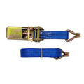 Steel ratchet tensioner strap with double triangular hooks and polyester webbing for furniture transport