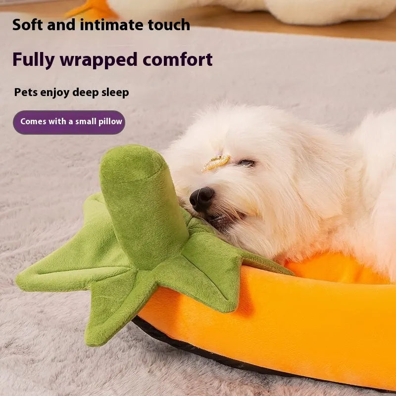 Removable washable cloth pet bed mat shown in brown, available in five different sizes for dogs and cats.
