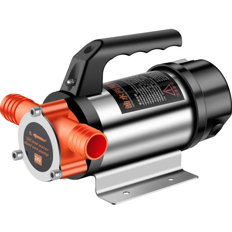 24V DC stainless steel oil water dual-use electric pump on white background