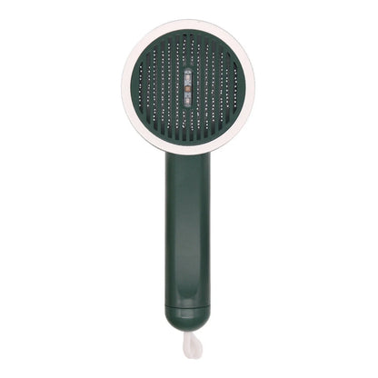 Rechargeable pet grooming brush with UV-C sterilization and automatic hair collection