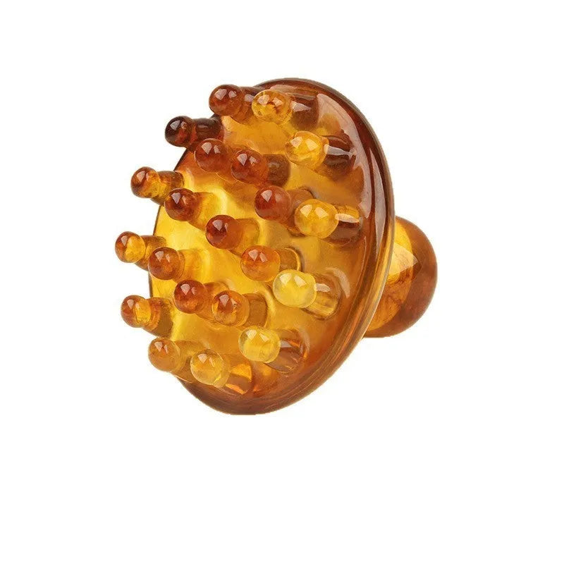 Disc massage comb with 21 copper teeth on brown circular base for head and scalp massage