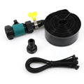 Blue portable garden sprinkler with solar panel for water cooling, showing PVC construction and length options