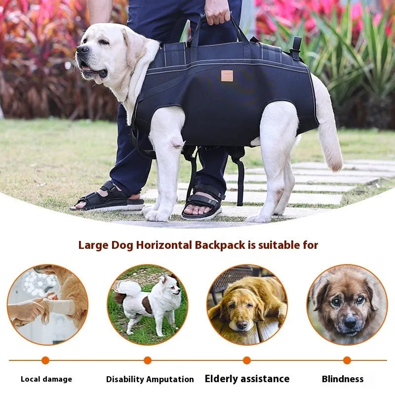 Black oxford cloth dog backpack for medium to large pets with soft construction