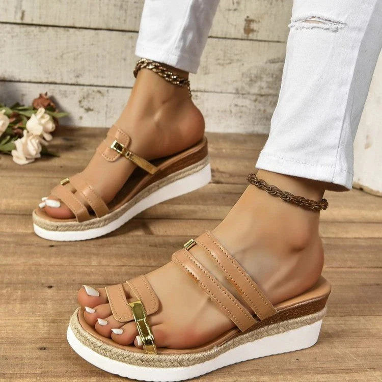 Stylish colorblock wedge sandals with adjustable straps, cushioned insole, and durable non-slip sole for comfortable summer fashion