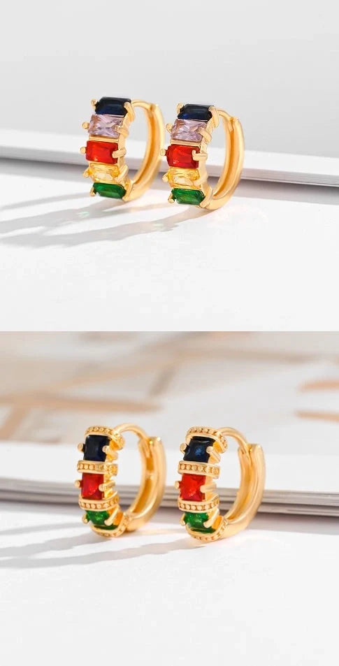 Gold-plated square crystal zircon earrings for women, versatile and elegant design