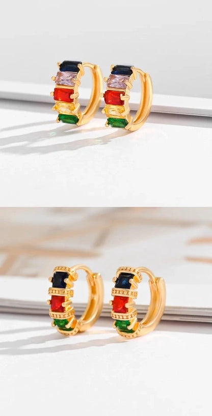 Gold-plated square crystal zircon earrings for women, versatile and elegant design