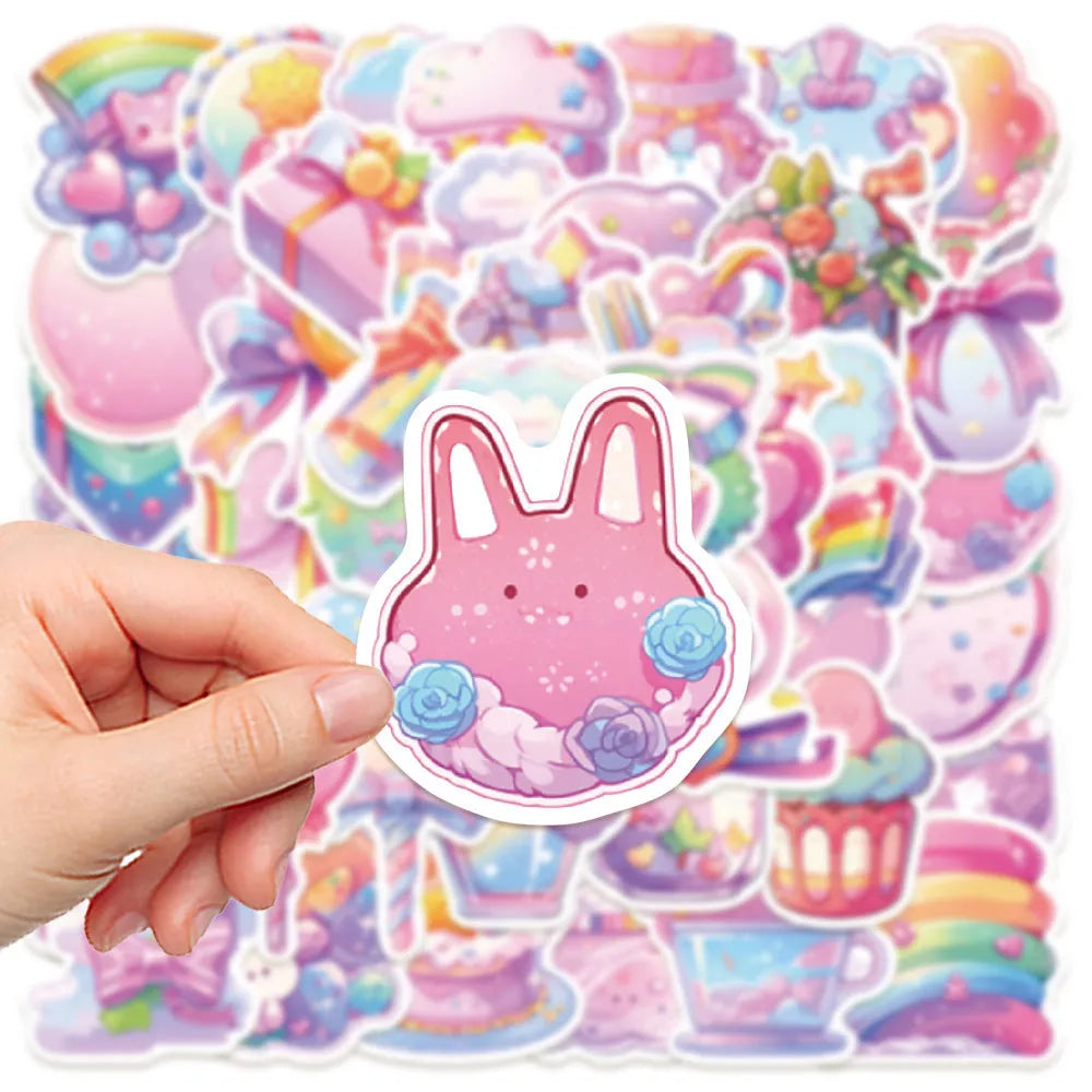 Pack of 50 sheets of colourful fresh candy small object waterproof decorative stickers.