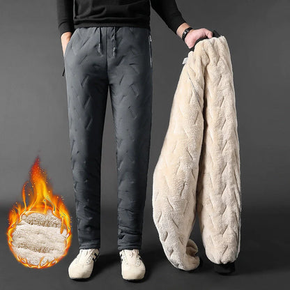 Men's winter velvet fleece jogging pants with zip pocket in black and grey