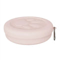 Portable plastic dog food and water bowl in S and L sizes, showing colour options including pink and green.