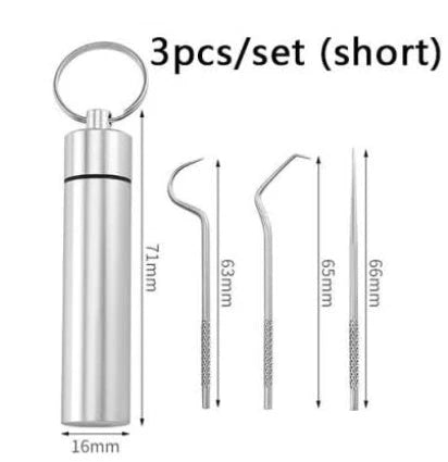 Premium stainless steel toothpick set with short and long picks for versatile dental cleaning