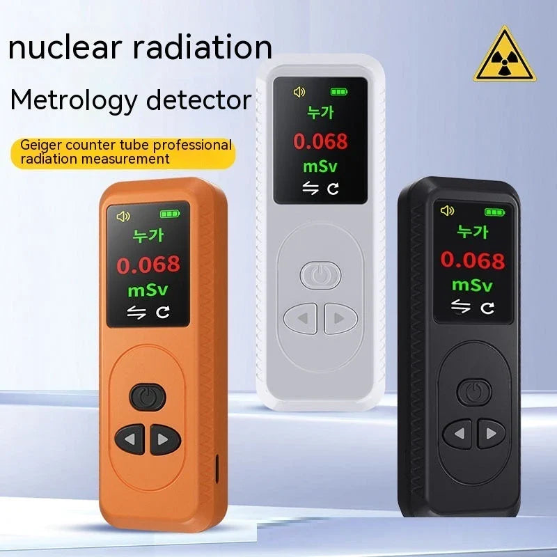 Portable Geiger counter nuclear radiation detector with TFT color display, measures X, gamma, and beta radiation levels