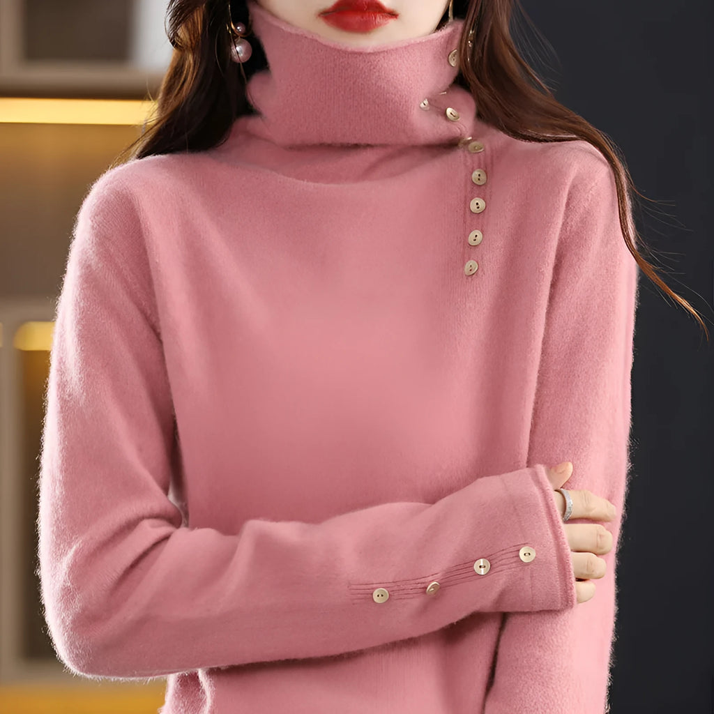 A slim fit, short-length knitted pullover shirt in a choice of eight colours on a model.