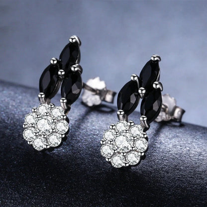 Full diamond round zircon copper-plated earrings in black, elegant and durable women's jewellery
