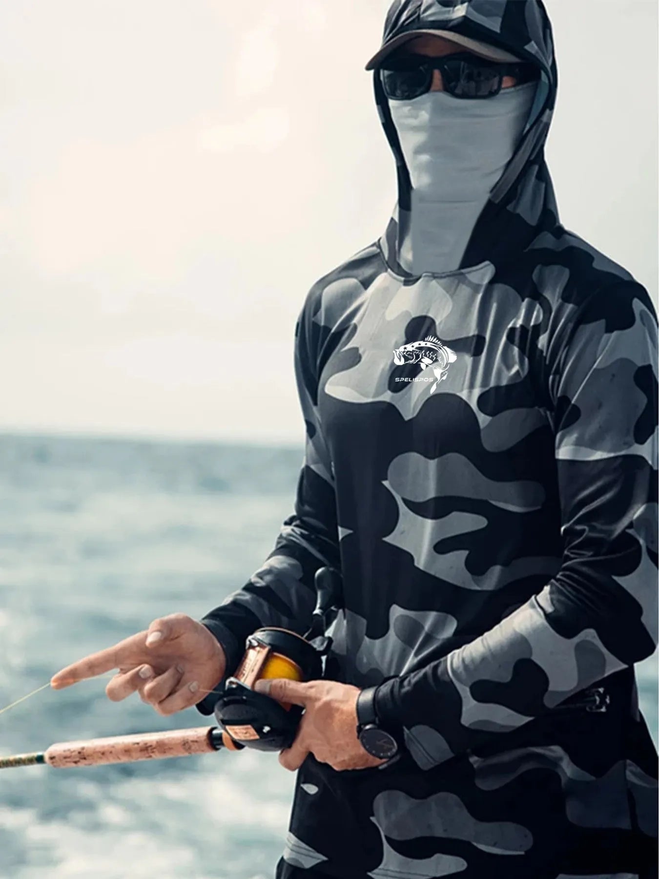 Huk men's long sleeve fishing shirt with mesh side panels and crew neck
