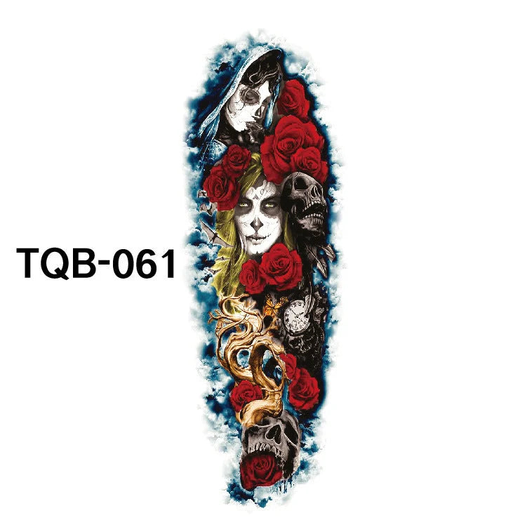 Waterproof full arm tattoo sticker with vibrant designs for temporary body art