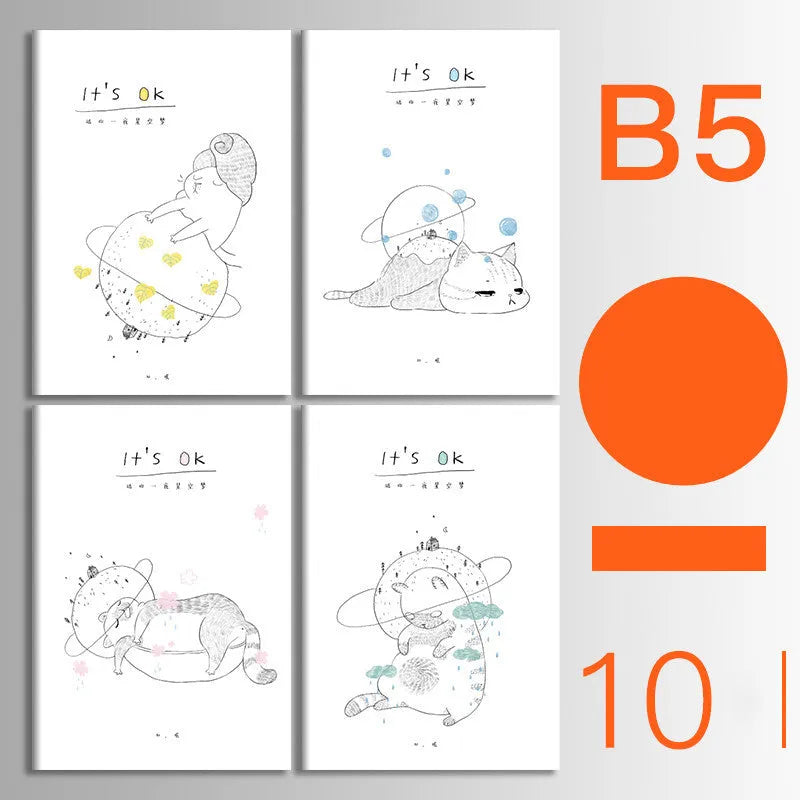 Set of 10 thread-bound A5 notebooks with kraft paper covers showing bear and sakura designs