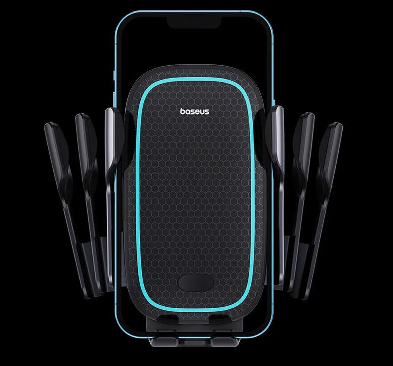 Galaxy Pro automatic car phone holder wireless charger air vent mount Star Black with phone inserted