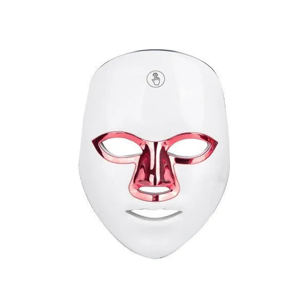 Rechargeable manual touch LED beauty mask in black golden edge, white golden edge, or white rose gold rim colour