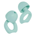 A pair of black silicone soundproof earplugs on a white background.