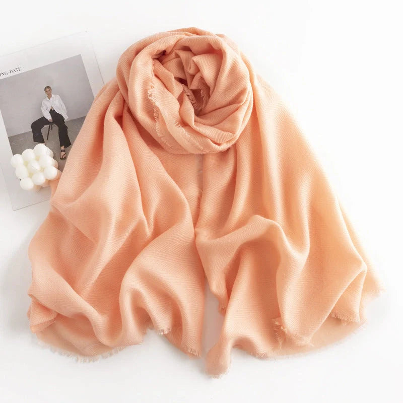 Herringbone pattern artificial cashmere scarf in various colours with tassel fringe