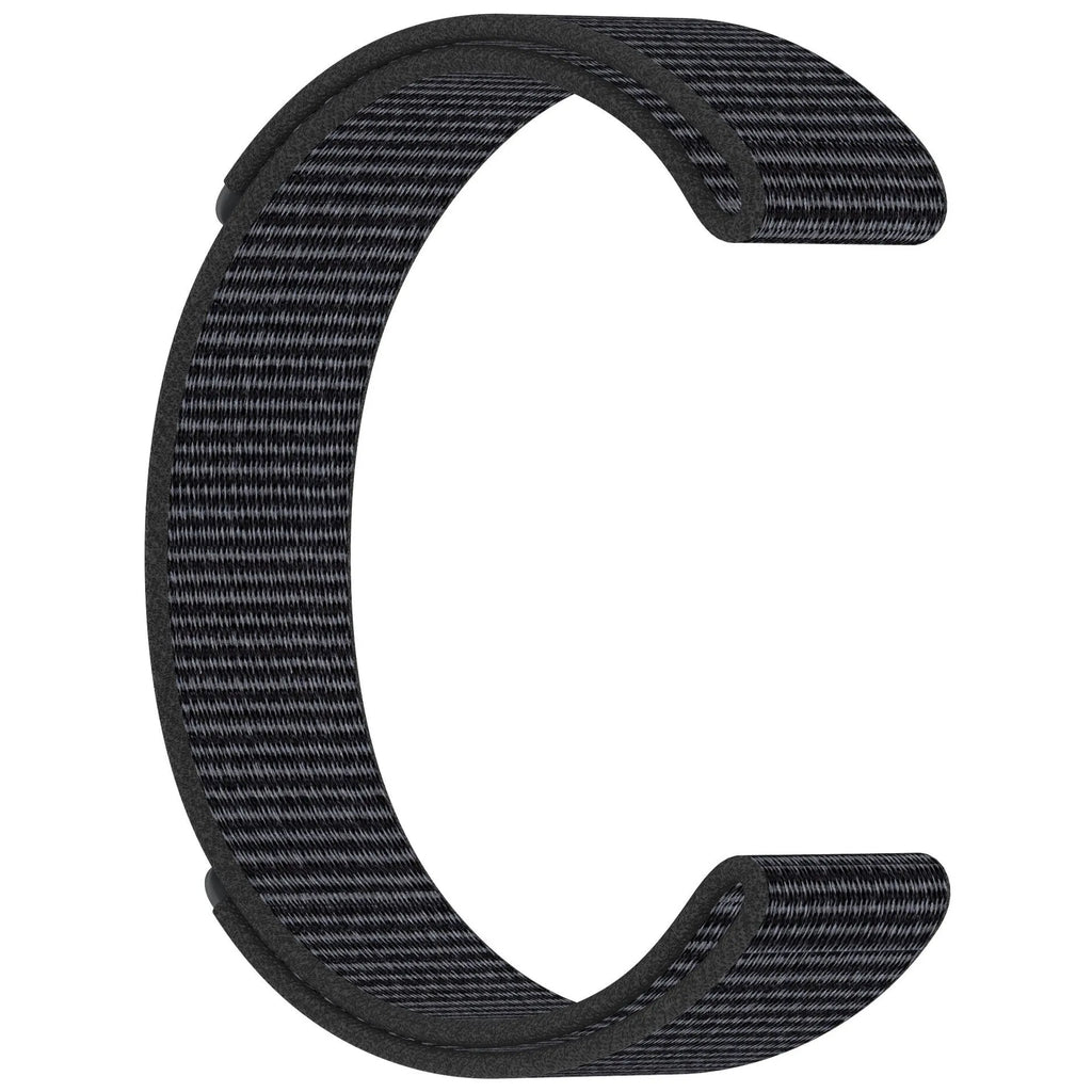 Velcro nylon watchband in black with single circle fastener and 22mm width