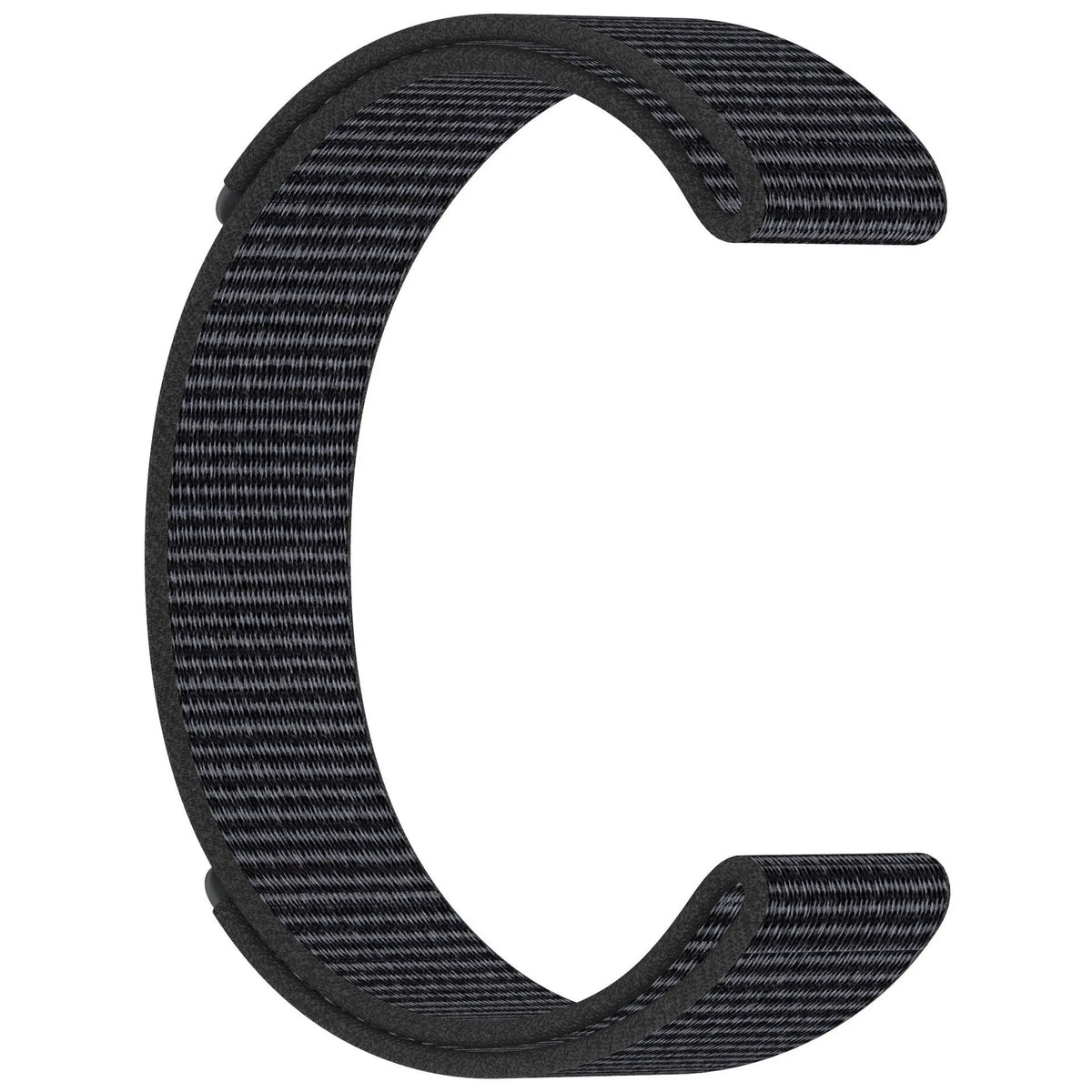 Velcro nylon watchband in black with single circle fastener and 22mm width
