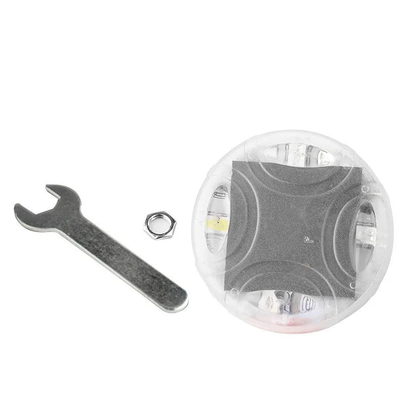 Colourful solar-powered LED hub lights for vehicle wheels with control switch showing multiple flash modes