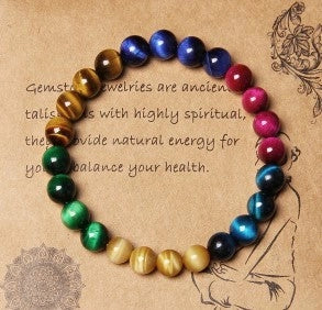 Handmade blue tiger stone couple bracelet with gold-plated accents, 8mm beads, 19cm length