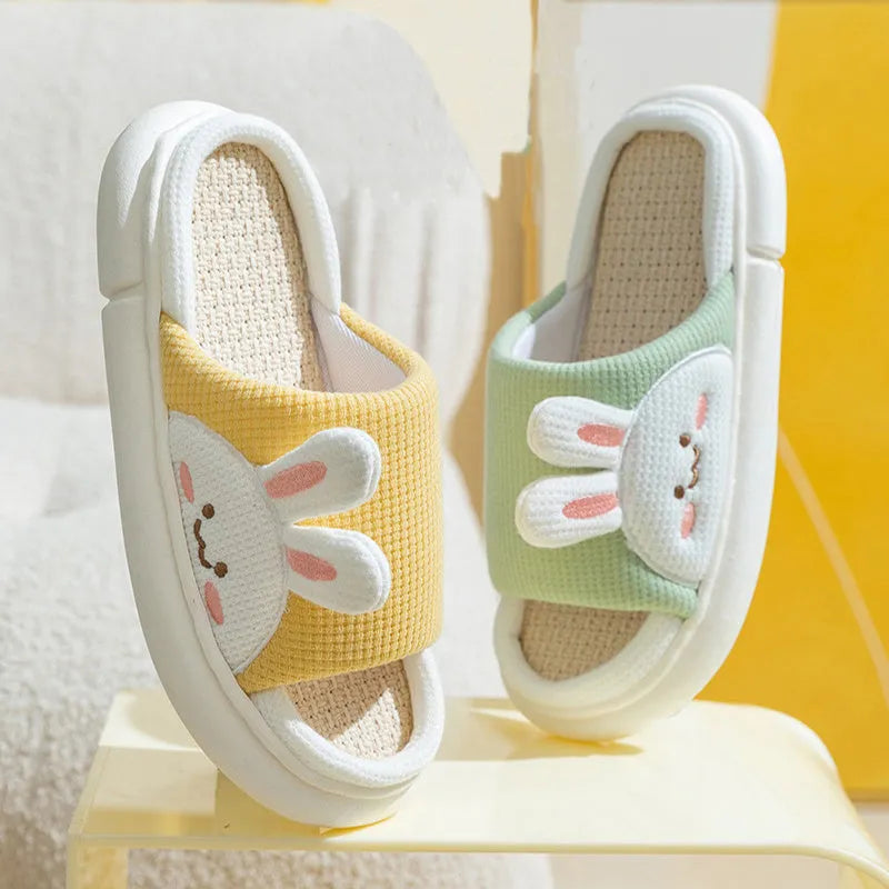 Cute rabbit slippers flip-flops for women and couples with stereoscopic rabbit design, fabric upper, PVC sole, in pink colour