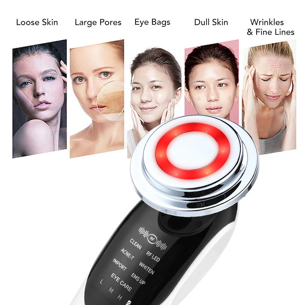7-in-1 Facial Massager with EMS Micro-current and LED Light Therapy in pearl white