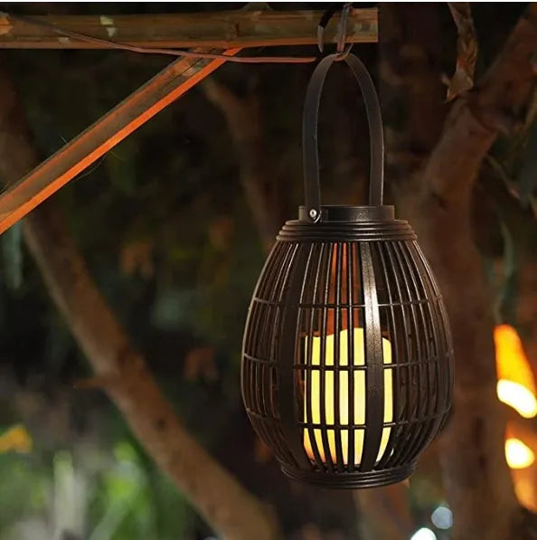 Oval rattan solar garden light with wind lamp design for patio outdoor lighting