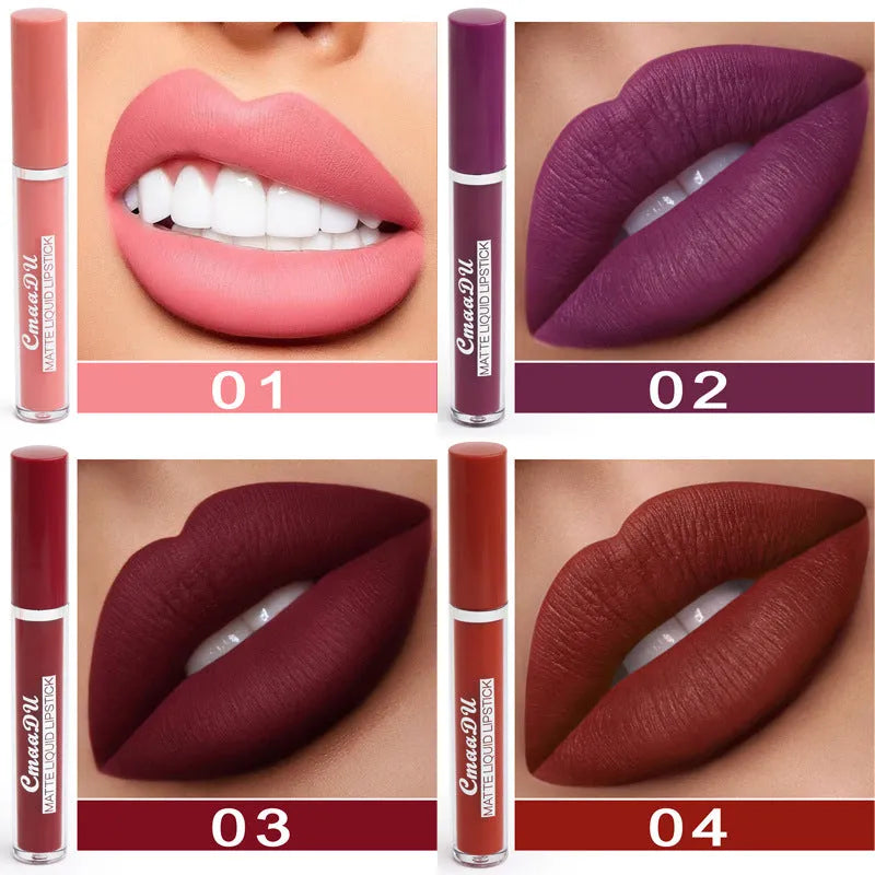 Women's non-stick waterproof matte lipstick 10 sticks Photo Color shade 3g each compact packaging