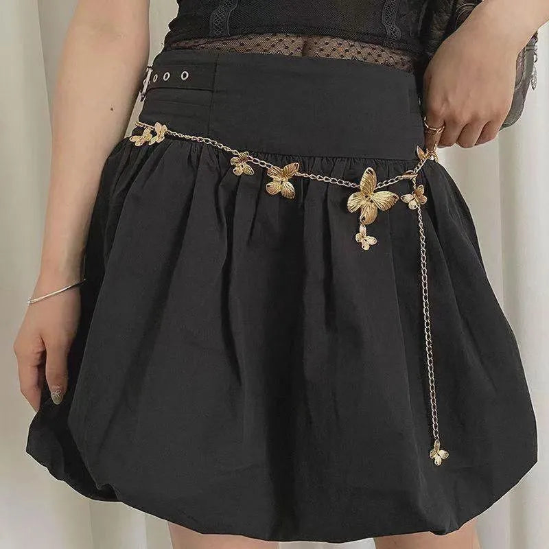 Butterfly waist chain in alloy with gold or silver colour options and 104cm length