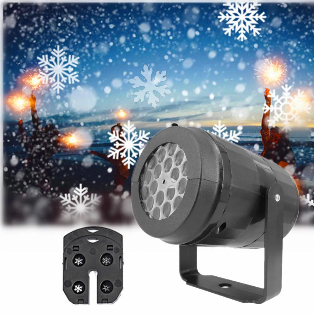 LED Christmas snowflake projection light projecting festive patterns onto wall for holiday decoration