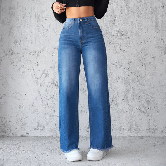 Women's high-waist wide-leg jeans in classic blue