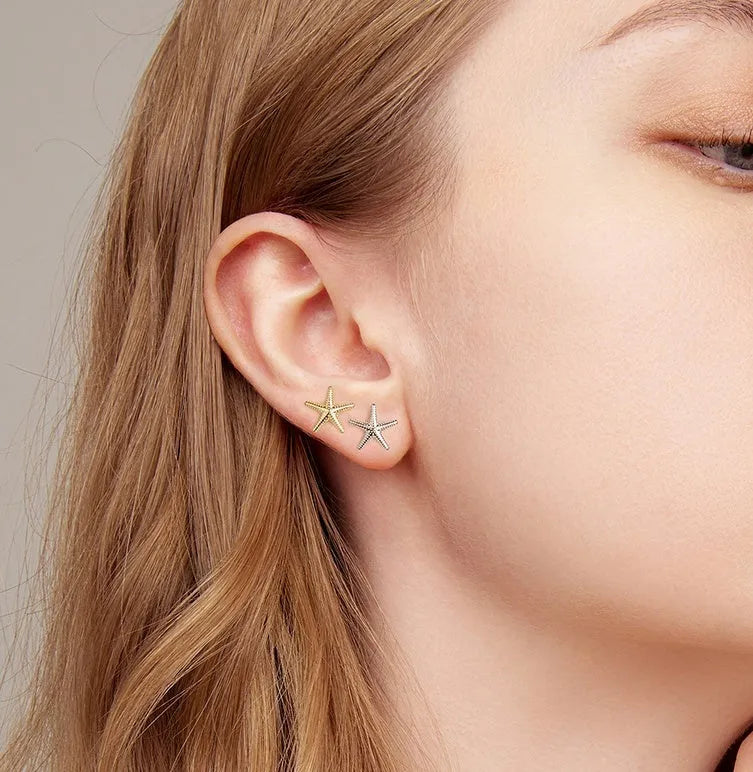 925 silver starfish stud earrings for women gold and silver electroplated simple fresh style