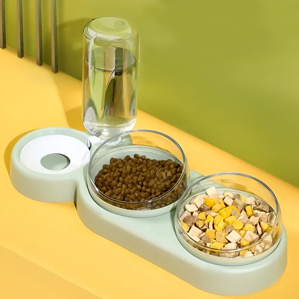Snail Pet 3 Bowls automatic water bowls set in mint green with two bowls and a water fountain for cats and dogs